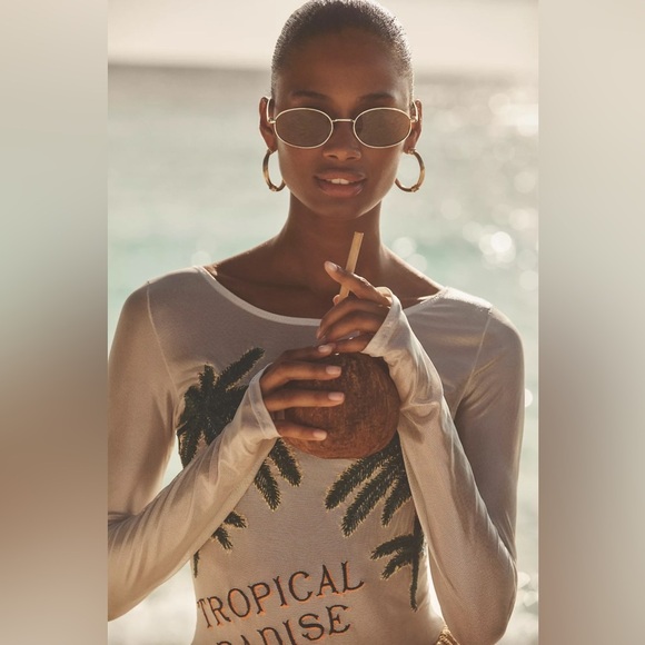 Anthropologie Maaji Tropical Paradise Sheer One-Piece Swimsuit Size L - Picture 4 of 4